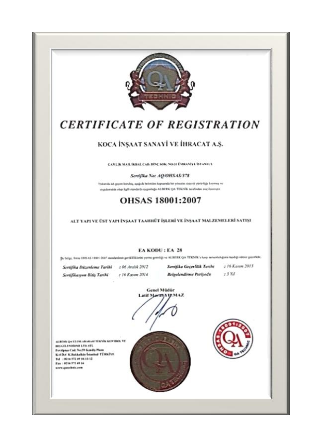 OHSAS certificate